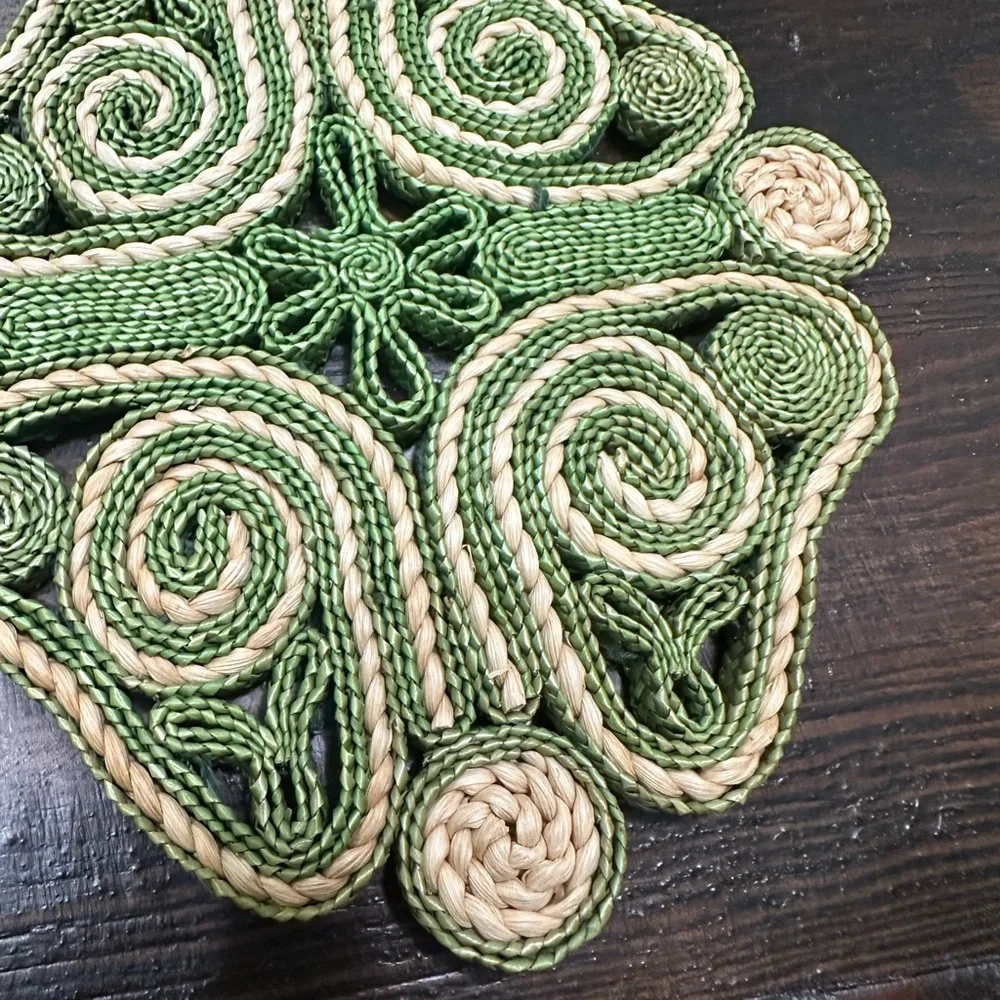 Vintage Handmade Woven Green and Cream Trivet